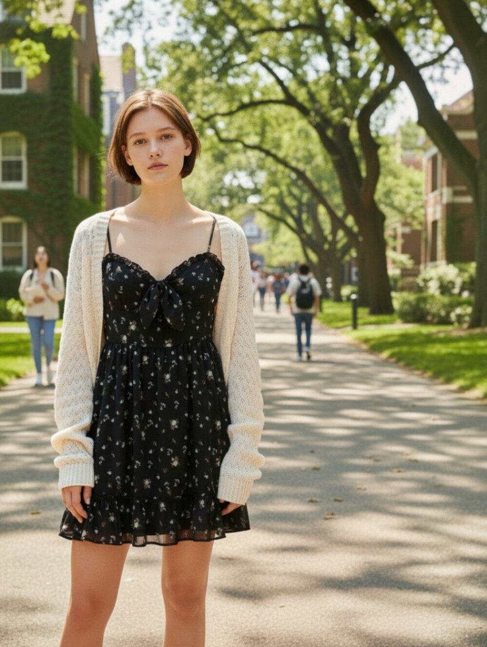 Lulus Cottagecore Black Floral Tie-Front Mini Dress – Size L Boho Romantic Cute